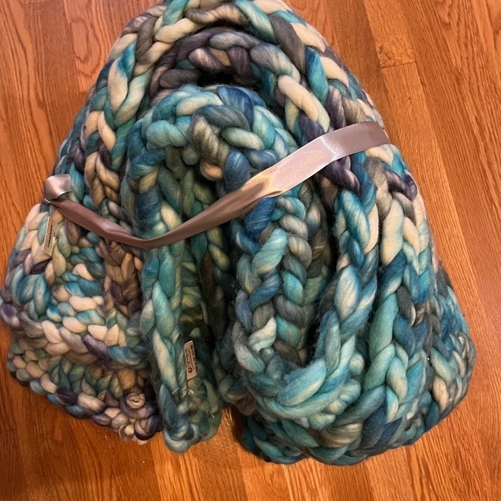 Anthropologie Chunky Knit Wool Throw Blanket NWT